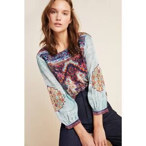 New Anthropologie Prudence Geometric Blouse by Vineet Bahl  $168 Plus 1X Boho